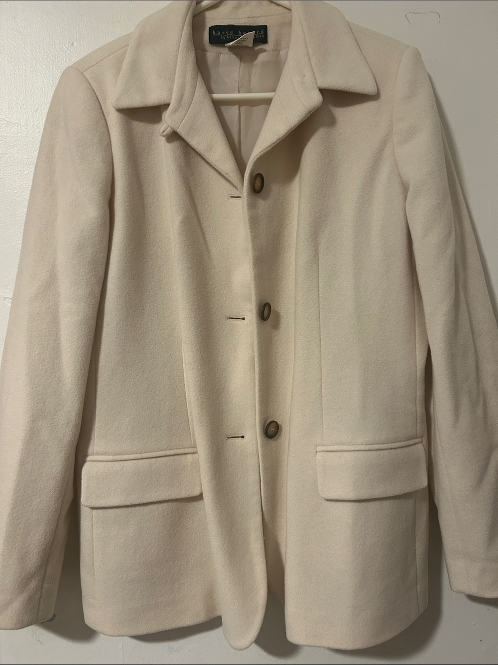 Harve Benard Cream Single-Breasted Pea Coat/blazer jacket